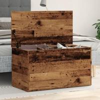 Opbergkist 84x42x46 cm bewerkt hout oud houtkleurig - thumbnail