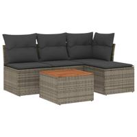 5-delige Loungeset met kussens poly rattan grijs - thumbnail