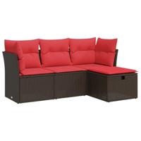 4-delige Loungeset met kussens poly rattan bruin - thumbnail