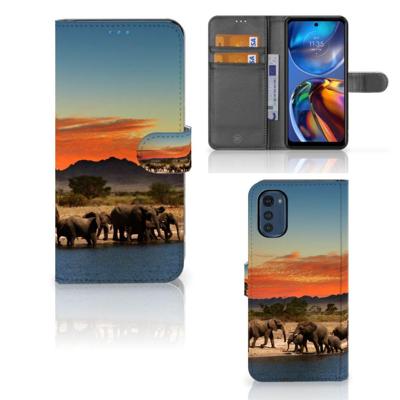 Motorola Moto E32 | Moto E32s | Telefoonhoesje | Met pasjeshouder | Olifanten Motorola Moto E32 | Moto E32s | Telefoonhoesje | Met pasjeshouder | Olifanten