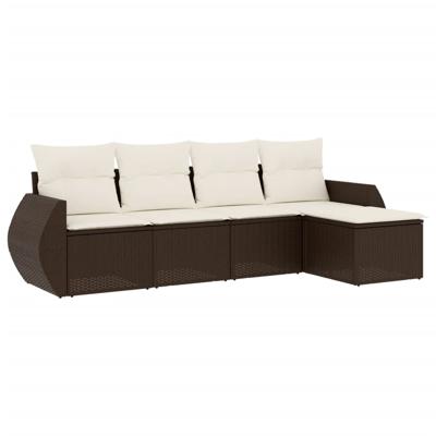 6-delige Loungeset met kussens poly rattan bruin - thumbnail