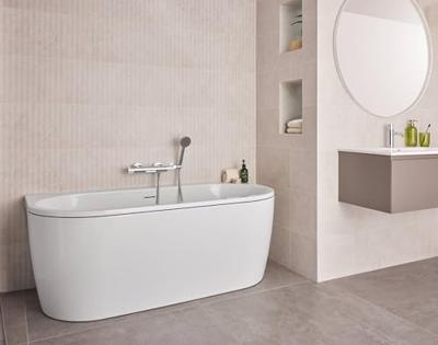 Saqu Line half vrijstaand bad 2-persoons back-to-wall 180x81,5cm glans wit acryl incl. afvoerplug wit