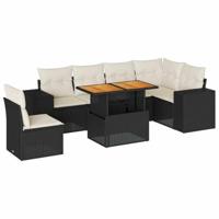 7-delige Loungeset met kussens poly rattan zwart - thumbnail