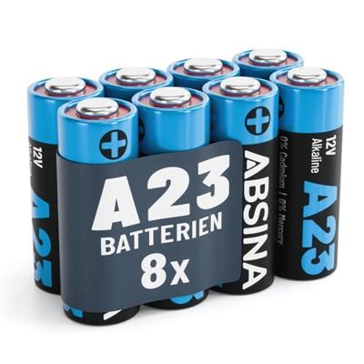 ABSINA 8X batterij A23 voor garagedeuropeners en meer - 23A 12V alkalische batterij lekvrij & met lange houdbaarheid - A23S 12V batterij, 12V 23A batterij, L1028 23A 12V batterij, V23GA