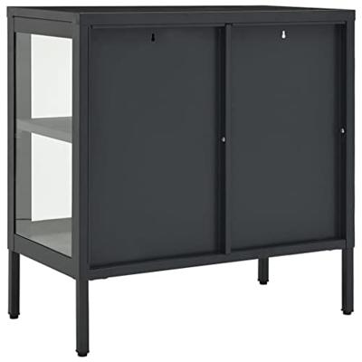 Dressoir 70x35x70 cm staal en glas antracietkleurig