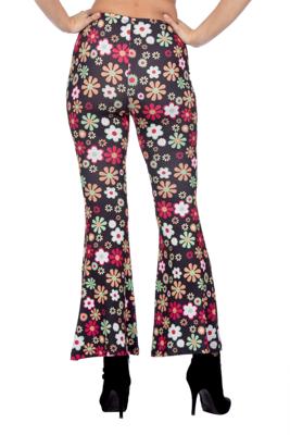 Hippiebroek Zwart met Kleurrijke Bloemen Dames