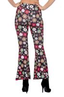 Hippiebroek Zwart met Kleurrijke Bloemen Dames - thumbnail