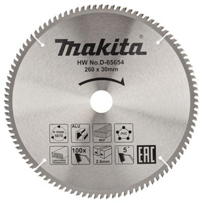 Makita Afkortzaagblad voor Multimaterial | Standaard | Ø 260mm Asgat 30mm 100T - D-65654