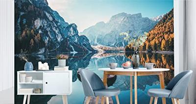Fotobehang - Meer Lago di Braies Italië, premium print, inclusief behanglijm - thumbnail