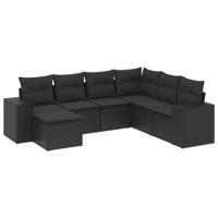 7-delige Loungeset met kussens poly rattan zwart - thumbnail