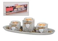 Theelichtset met dienblad voor 3 theelichtjes, grijs (B/H/D) 39 x 10 x 14 cm - thumbnail