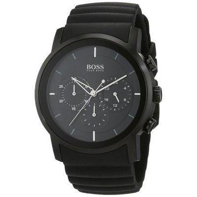 BOSS HUGO BOSS rond chronograafhorloge met rubberen band, 42 mm zwart, n maat
