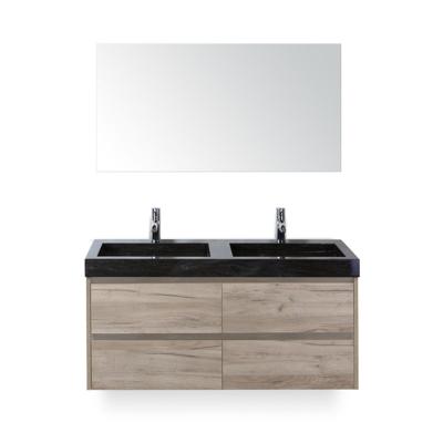 Dante Badmeubelset 120 cm - Craft Oak - Wastafel Hardsteen Wit Lucca Dubbel - met Spiegel