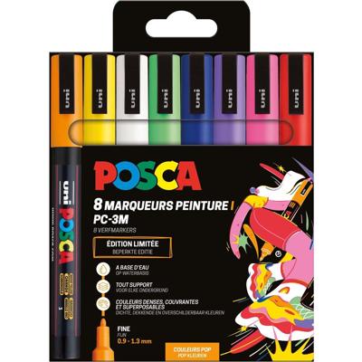 Uni POSCA paintmarker PC-3M, 1,5 mm, etui van 8 stuks in geassorteerde Pop kleuren