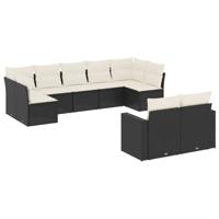 9-delige Loungeset met kussens poly rattan zwart - thumbnail
