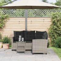 Tuinbank met tafel en kussens L-vormig poly rattan grijs - thumbnail