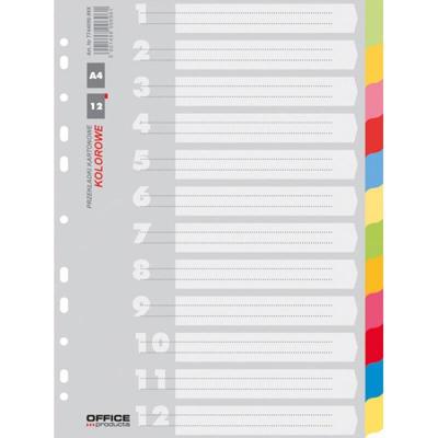 OFFICE products tabbladen, A4, karton, 11-gaatsperforatie, geassorteerde kleuren, 12 tabs