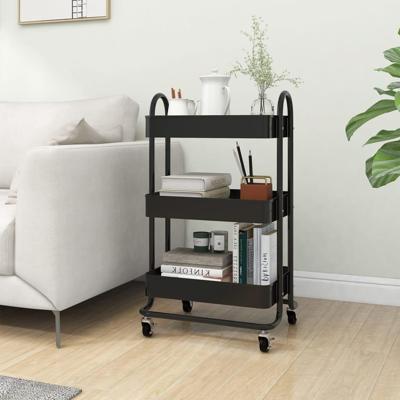 VidaXL Trolley 3-laags 43x34x79 cm staal zwart VidaXL Trolley 3-laags 43x34x79 cm staal zwart