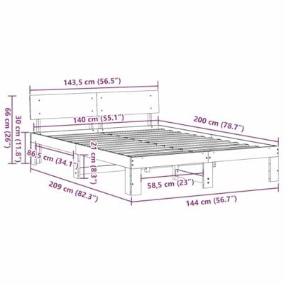 Bedframe met hoofdeinde Bruin 140 x 200 cm Massief grenenhout Bedframe met hoofdeinde Bruin 140 x 200 cm Massief grenenhout