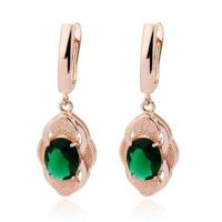 Deja Jewels Oorbellen met Ovale Hangers - Dames, Rosegoudkleurige Afwerking, Groene Glassteen - thumbnail