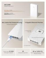Cudy AP1300 Muur WiFi 5 AC1200 Draadloze Gigabit Toegangspunt, Ondersteuning AC-Controller, MU-MIMO, PoE Aangedreven, Cudy App Control of Webconfiguratie - thumbnail