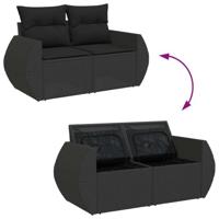 10-delige Loungeset met kussens poly rattan zwart - thumbnail