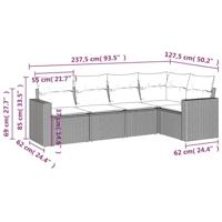 5-delige Loungeset met kussens poly rattan grijs - thumbnail