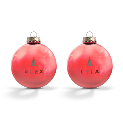 Kerstbal met naam - Rood - 2 stuks