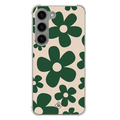 Samsung Galaxy S23 siliconen shockproof hoesje - Retro flowers groen Samsung Galaxy S23 siliconen shockproof hoesje - Retro flowers groen