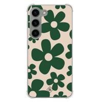Samsung Galaxy S23 siliconen shockproof hoesje - Retro flowers groen - thumbnail