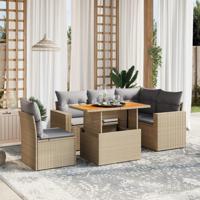 6-delige Loungeset met kussens poly rattan beige - thumbnail