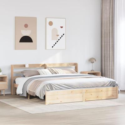 Bedframe met hoofdbord massief grenenhout 200x200 cm
