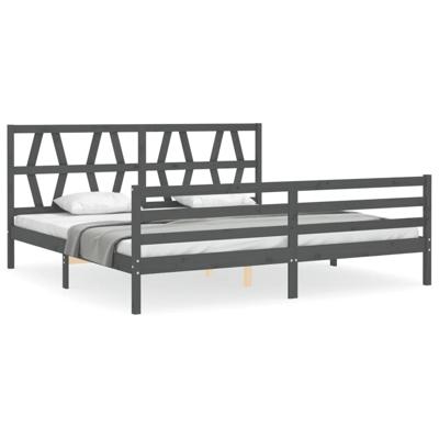 Bedframe met hoofdbord massief hout grijs 200x200 cm