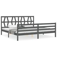 Bedframe met hoofdbord massief hout grijs 200x200 cm - thumbnail