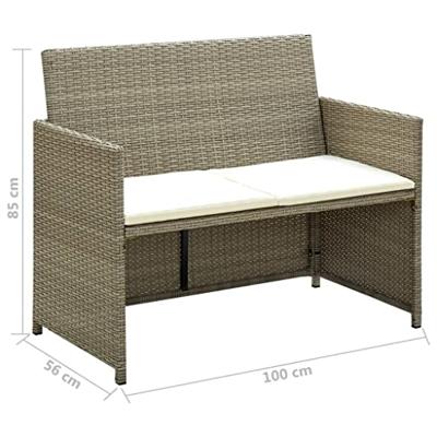 Tuinbank 2-zits met kussens poly rattan beige