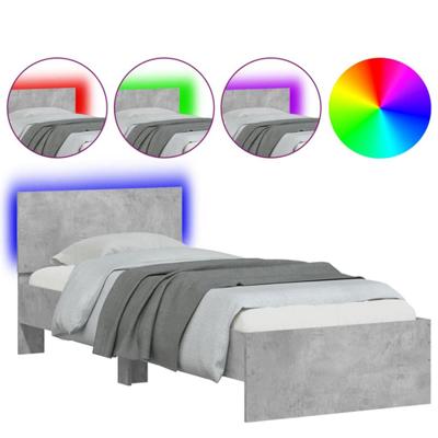 Bedframe met hoofdbord en LED-verlichting betongrijs 75x190 cm