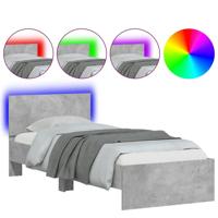 Bedframe met hoofdbord en LED-verlichting betongrijs 75x190 cm - thumbnail