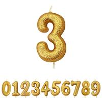 Nummerkaars &apos;3&apos; Glittergoud - thumbnail
