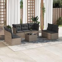 8-delige Loungeset met kussens poly rattan grijs - thumbnail