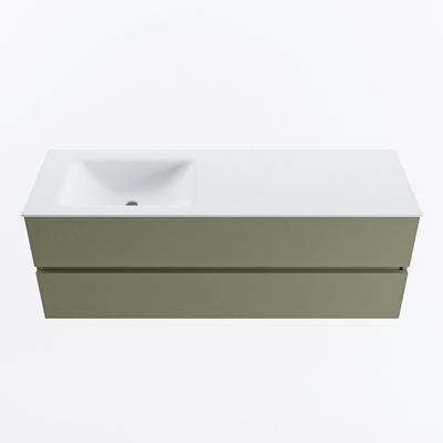 MONDIAZ VICA 140cm badmeubel onderkast Army 2 lades. Wastafel CLOUD links zonder kraangat, kleur Talc.