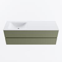 MONDIAZ VICA 140cm badmeubel onderkast Army 2 lades. Wastafel CLOUD links zonder kraangat, kleur Talc. - thumbnail