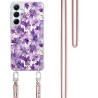 Samsung Galaxy A35 hoesje met rosegoud koord - Floral violet - thumbnail