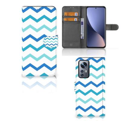 Xiaomi 12 Pro | Telefoon Hoesje | Zigzag Blauw | Portemonnee hoesje Xiaomi 12 Pro | Telefoon Hoesje | Zigzag Blauw | Portemonnee hoesje