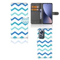 Xiaomi 12 Pro | Telefoon Hoesje | Zigzag Blauw | Portemonnee hoesje - thumbnail