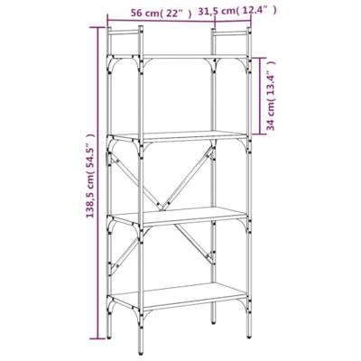 Boekenkast 4-laags 56x31,5x138,5 cm bewerkt hout gerookt eiken