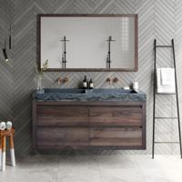 Badkamermeubelset Forzalaqua Palermo Doppio Graniet Gela 2.0 Charcoal 140 cm Met Spiegel Zonder Kraangaten - thumbnail