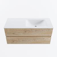 MONDIAZ VICA 110cm badmeubel onderkast Washed Oak 2 lades. Wastafel CLOUD rechts zonder kraangat, kleur Talc. - thumbnail