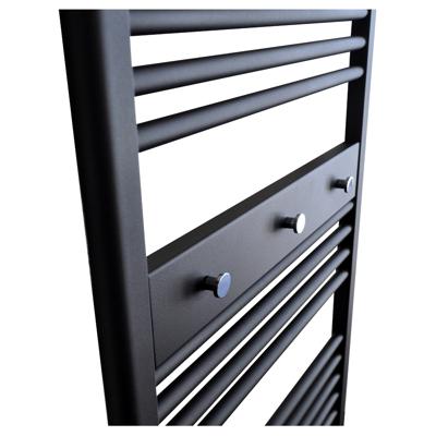 Handdoekhouder Paneel Sanicare 52x9x3 cm Zwart Met 3 Chromen Handdoekknoppen Sanicare