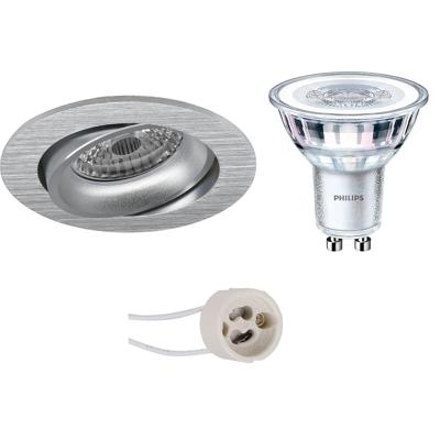 GU10 Inbouwspot Set - Mat Zilver - Inbouw Rond - Kantelbaar - Philips - CorePro 827 36D - Pragmi Delton Pro - 3.5W - Warm Wit 2700K - Ø82mm