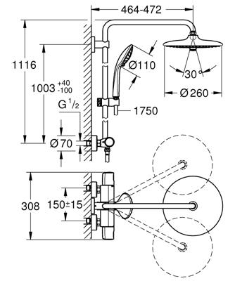 Grohe Vitalio Joy Clova 260 regendoucheset met 6 straalsoorten Ø26cm chroom